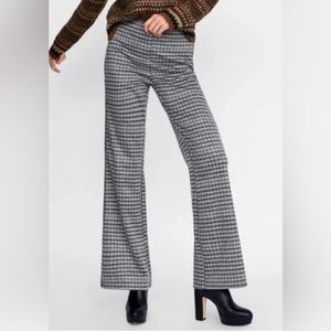Zara Basic Houndstooth High Rise Wide Leg Side Piping Trouser-Medium